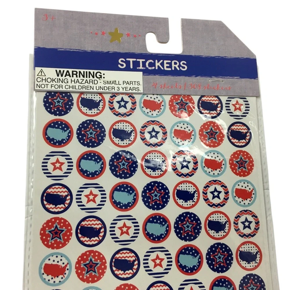America Patriotic July 4th Stars Stripe Round Circle Stickers 8 Sheets 616 Total